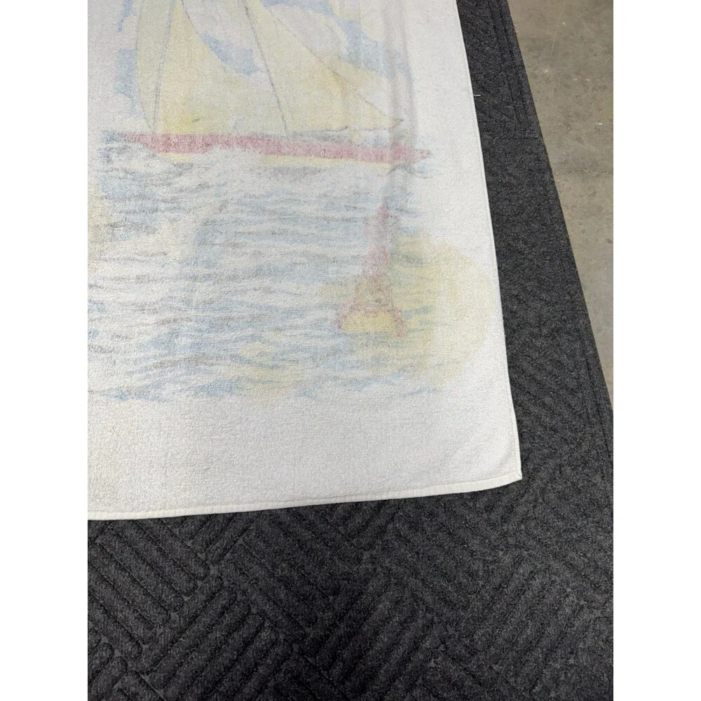 Vintage Sherry MFG Co. FLORIDA Beach Towel Sail Boat Water Bright Color STAINS